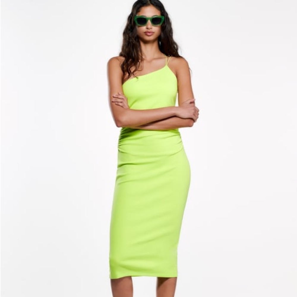 One shoulder zara neon dress - never worn